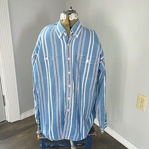 VTG Y2K RALPH LAUREN CHAPS COUNTRY COTTON STRIPED JEAN SHIRT MENS L.